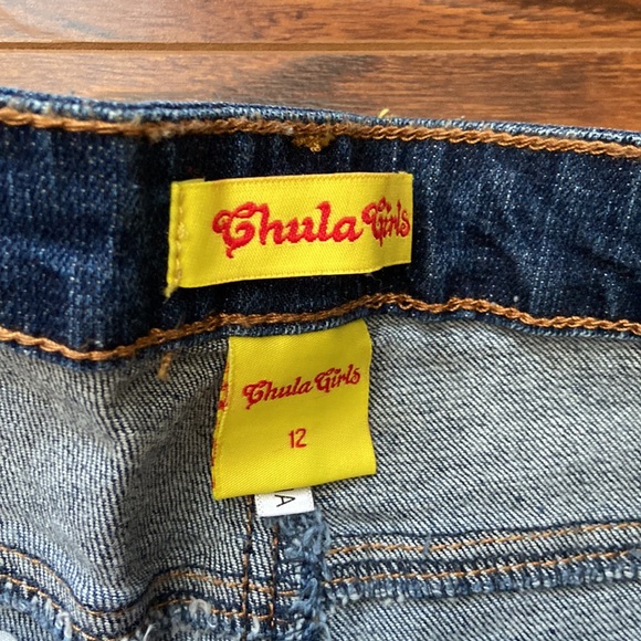 🆕 Girls size 12 dark blue denim skinny jeans with sequin patches on the thighs - Picture 3 of 6